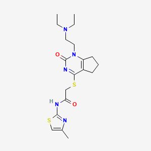 molecular formula C19H27N5O2S2 B2388835 N-(4-metiltiazol-2-il)-2-((1-(2-(dietilamino)etil)-2-oxo-2,5,6,7-tetrahidro-1H-ciclopenta[d]pirimidin-4-il)tio)acetamida CAS No. 898459-64-8