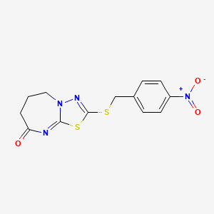 molecular formula C13H12N4O3S2 B2388837 8-(5H)-オキソ-6,7-ジヒドロ- [1,3,4] チアジアゾロ [3,2-a] [1,3] ジアゼピン-2-((4-ニトロベンジル)チオ) CAS No. 450346-50-6