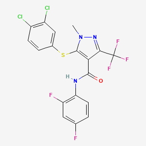 molecular formula C18H10Cl2F5N3OS B2388851 5-[(3,4-二氯苯基)硫代]-N-(2,4-二氟苯基)-1-甲基-3-(三氟甲基)-1H-吡唑-4-甲酰胺 CAS No. 303998-52-9