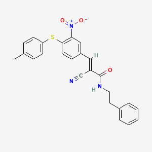 molecular formula C25H21N3O3S B2388915 (E)-2-cyano-3-[4-(4-methylphenyl)sulfanyl-3-nitrophenyl]-N-(2-phenylethyl)prop-2-enamide CAS No. 566178-35-6