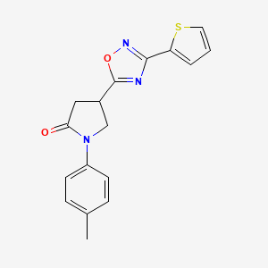 molecular formula C17H15N3O2S B2388916 1-(4-Methylphenyl)-4-[3-(2-thienyl)-1,2,4-oxadiazol-5-yl]-2-pyrrolidinone CAS No. 946243-54-5