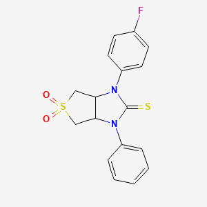 molecular formula C17H15FN2O2S2 B2388919 1-(4-fluorophenyl)-3-phenyltetrahydro-1H-thieno[3,4-d]imidazole-2(3H)-thione 5,5-dioxide CAS No. 620589-95-9