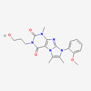 molecular formula C20H23N5O4 B2388921 3-(3-hydroxypropyl)-8-(2-methoxyphenyl)-1,6,7-trimethyl-1H-imidazo[2,1-f]purine-2,4(3H,8H)-dione CAS No. 896828-46-9