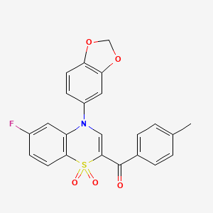 molecular formula C23H16FNO5S B2388934 [4-(1,3-benzodioxol-5-yl)-6-fluoro-1,1-dioxido-4H-1,4-benzothiazin-2-yl](4-methylphenyl)methanone CAS No. 1114852-83-3