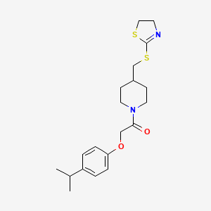 molecular formula C20H28N2O2S2 B2388960 1-(4-(((4,5-二氢噻唑-2-基)硫代)甲基)哌啶-1-基)-2-(4-异丙苯氧基)乙酮 CAS No. 1396630-78-6