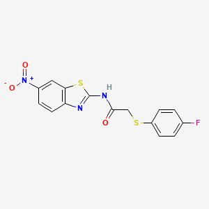 molecular formula C15H10FN3O3S2 B2388965 2-((4-氟苯基)硫代)-N-(6-硝基苯并[d]噻唑-2-基)乙酰胺 CAS No. 884818-73-9