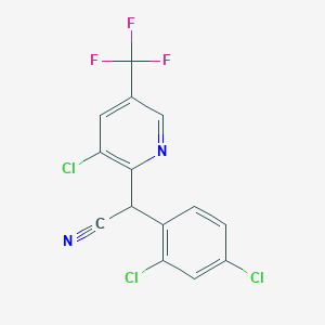molecular formula C14H6Cl3F3N2 B2388968 2-[3-Chloro-5-(trifluoromethyl)pyridin-2-yl]-2-(2,4-dichlorophenyl)acetonitrile CAS No. 213994-21-9