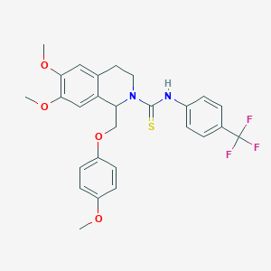 molecular formula C27H27F3N2O4S B2388989 6,7-dimethoxy-1-((4-methoxyphenoxy)methyl)-N-(4-(trifluoromethyl)phenyl)-3,4-dihydroisoquinoline-2(1H)-carbothioamide CAS No. 501352-75-6