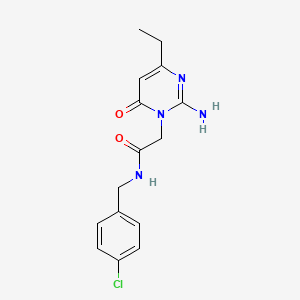 molecular formula C15H17ClN4O2 B2388990 2-[2-氨基-4-乙基-6-氧代-1(6H)-嘧啶基]-N~1~-(4-氯苄基)乙酰胺 CAS No. 1251627-50-5