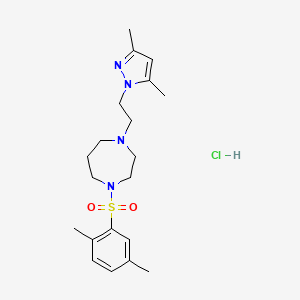 molecular formula C20H31ClN4O2S B2389015 盐酸1-(2-(3,5-二甲基-1H-吡唑-1-基)乙基)-4-((2,5-二甲基苯基)磺酰基)-1,4-二氮杂环戊烷 CAS No. 1396790-96-7