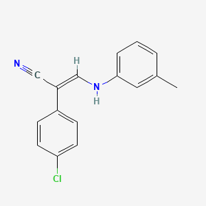 molecular formula C16H13ClN2 B2389050 (E)-2-(4-chlorophenyl)-3-(3-methylanilino)prop-2-enenitrile CAS No. 338403-06-8