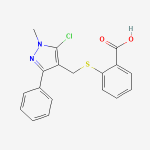 molecular formula C18H15ClN2O2S B2389078 2-[(5-Chloro-1-methyl-3-phenylpyrazol-4-yl)methylsulfanyl]benzoic acid CAS No. 318234-17-2