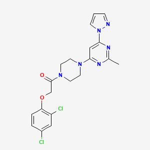 molecular formula C20H20Cl2N6O2 B2389082 2-(2,4-dichlorophenoxy)-1-(4-(2-methyl-6-(1H-pyrazol-1-yl)pyrimidin-4-yl)piperazin-1-yl)ethanone CAS No. 1171357-68-8