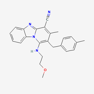 molecular formula C24H24N4O B2389086 1-[(2-Methoxyethyl)amino]-3-methyl-2-(4-methylbenzyl)pyrido[1,2-a]benzimidazole-4-carbonitrile CAS No. 848922-55-4