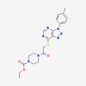 molecular formula C20H23N7O3S B2389094 ethyl 4-(2-((3-(p-tolyl)-3H-[1,2,3]triazolo[4,5-d]pyrimidin-7-yl)thio)acetyl)piperazine-1-carboxylate CAS No. 863459-12-5