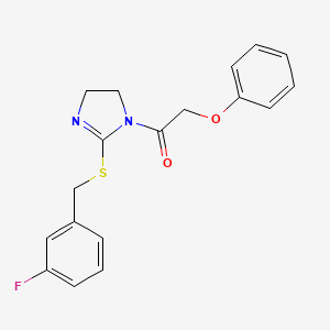 molecular formula C18H17FN2O2S B2389102 1-(2-((3-fluorobenzyl)thio)-4,5-dihydro-1H-imidazol-1-yl)-2-phenoxyethanone CAS No. 851865-25-3