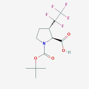 molecular formula C12H16F5NO4 B2389104 (2S,3S)-1-[(2-Methylpropan-2-yl)oxycarbonyl]-3-(1,1,2,2,2-pentafluoroethyl)pyrrolidine-2-carboxylic acid CAS No. 2361609-27-8