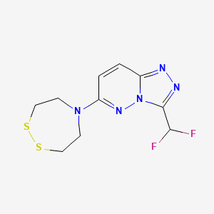 molecular formula C10H11F2N5S2 B2389110 5-[3-(Difluoromethyl)-[1,2,4]triazolo[4,3-b]pyridazin-6-yl]-1,2,5-dithiazepane CAS No. 2224237-90-3