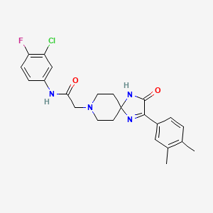 molecular formula C23H24ClFN4O2 B2389113 N-(3-chloro-4-fluorophenyl)-2-(2-(3,4-dimethylphenyl)-3-oxo-1,4,8-triazaspiro[4.5]dec-1-en-8-yl)acetamide CAS No. 1185135-33-4