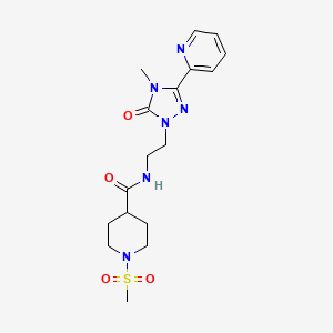 molecular formula C17H24N6O4S B2389122 N-(2-(4-methyl-5-oxo-3-(pyridin-2-yl)-4,5-dihydro-1H-1,2,4-triazol-1-yl)ethyl)-1-(methylsulfonyl)piperidine-4-carboxamide CAS No. 1208708-72-8
