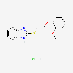 molecular formula C17H19ClN2O2S B2389129 2-((2-(2-methoxyphenoxy)ethyl)thio)-4-methyl-1H-benzo[d]imidazole hydrochloride CAS No. 1216832-18-6