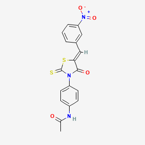molecular formula C18H13N3O4S2 B2389137 (Z)-N-(4-(5-(3-nitrobenzylidene)-4-oxo-2-thioxothiazolidin-3-yl)phenyl)acetamide CAS No. 868148-00-9