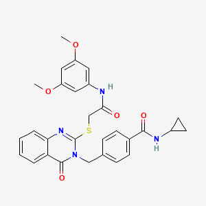 N-cyclopropyl-4-((2-((2-((3,5-dimethoxyphenyl)amino)-2-oxoethyl)thio)-4-oxoquinazolin-3(4H)-yl)methyl)benzamide