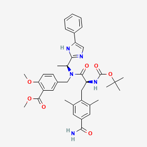 molecular formula C38H45N5O7 B2389158 Benzoic acid, 5-[[[(2S)-3-[4-(aminocarbonyl)-2,6-dimethylphenyl]-2-[[(1,1-dimethylethoxy)carbonyl]amino]-1-oxopropyl][(1S)-1-(5-phenyl-1H-imidazol-2-yl)ethyl]amino]methyl]-2-methoxy-, methyl ester CAS No. 1137026-67-5