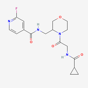 molecular formula C17H21FN4O4 B2389169 N-[[4-[2-(Cyclopropanecarbonylamino)acetyl]morpholin-3-yl]methyl]-2-fluoropyridine-4-carboxamide CAS No. 2249000-37-9