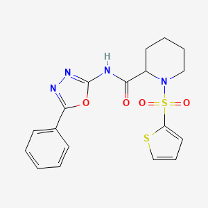 molecular formula C18H18N4O4S2 B2389193 N-(5-苯基-1,3,4-恶二唑-2-基)-1-(噻吩-2-基磺酰基)哌啶-2-甲酰胺 CAS No. 1097639-30-9