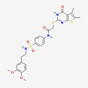 molecular formula C26H28N4O6S3 B2389198 N-[4-[2-(3,4-二甲氧基苯基)乙基磺酰胺基]苯基]-2-[(5,6-二甲基-4-氧代-3H-噻吩并[2,3-d]嘧啶-2-基)硫代]乙酰胺 CAS No. 868214-59-9