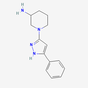 molecular formula C14H18N4 B2389219 1-(3-phenyl-1H-pyrazol-5-yl)piperidin-3-amine CAS No. 2308000-36-2