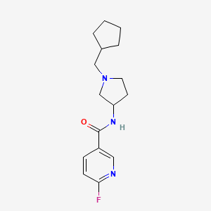 molecular formula C16H22FN3O B2389229 N-[1-(Cyclopentylmethyl)pyrrolidin-3-YL]-6-fluoropyridine-3-carboxamide CAS No. 1436045-62-3