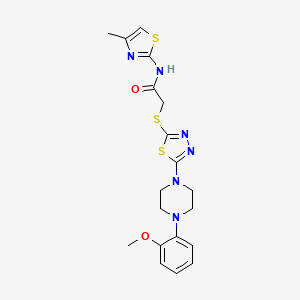 molecular formula C19H22N6O2S3 B2389231 2-((5-(4-(2-methoxyphenyl)piperazin-1-yl)-1,3,4-thiadiazol-2-yl)thio)-N-(4-methylthiazol-2-yl)acetamide CAS No. 1105222-78-3