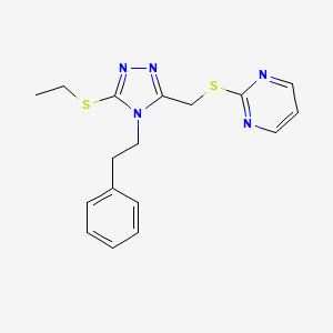 molecular formula C17H19N5S2 B2389243 2-(((5-(ethylthio)-4-phenethyl-4H-1,2,4-triazol-3-yl)methyl)thio)pyrimidine CAS No. 868221-15-2