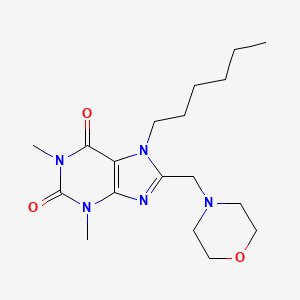 molecular formula C18H29N5O3 B2389305 7-Hexyl-1,3-dimethyl-8-(morpholin-4-ylmethyl)purine-2,6-dione CAS No. 851942-04-6