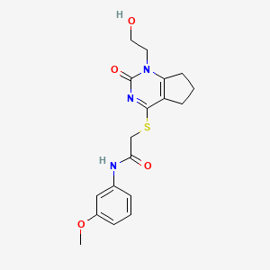 molecular formula C18H21N3O4S B2389324 2-((1-(2-hydroxyethyl)-2-oxo-2,5,6,7-tetrahydro-1H-cyclopenta[d]pyrimidin-4-yl)thio)-N-(3-methoxyphenyl)acetamide CAS No. 942013-18-5