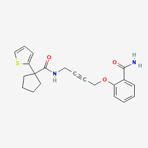 molecular formula C21H22N2O3S B2389326 2-((4-(1-(Thiophen-2-yl)cyclopentanecarboxamido)but-2-yn-1-yl)oxy)benzamide CAS No. 1448073-48-0