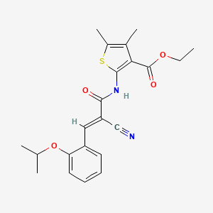 molecular formula C22H24N2O4S B2389337 (E)-ethyl 2-(2-cyano-3-(2-isopropoxyphenyl)acrylamido)-4,5-dimethylthiophene-3-carboxylate CAS No. 380424-64-6