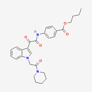 molecular formula C28H31N3O5 B2389343 butyl 4-(2-oxo-2-(1-(2-oxo-2-(piperidin-1-yl)ethyl)-1H-indol-3-yl)acetamido)benzoate CAS No. 872862-09-4