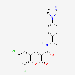 molecular formula C21H15Cl2N3O3 B2389347 6,8-dichloro-N-{1-[4-(1H-imidazol-1-yl)phenyl]ethyl}-2-oxo-2H-chromene-3-carboxamide CAS No. 853903-41-0