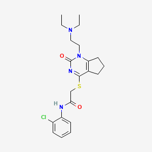 molecular formula C21H27ClN4O2S B2389350 N-(2-chlorophenyl)-2-((1-(2-(diethylamino)ethyl)-2-oxo-2,5,6,7-tetrahydro-1H-cyclopenta[d]pyrimidin-4-yl)thio)acetamide CAS No. 898434-12-3