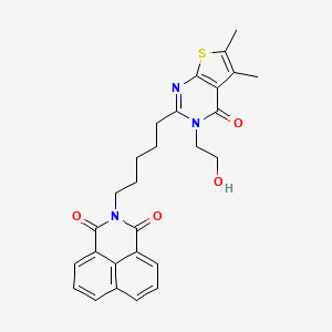 2-(5-(3-(2-hydroxyethyl)-5,6-dimethyl-4-oxo-3,4-dihydrothieno[2,3-d]pyrimidin-2-yl)pentyl)-1H-benzo[de]isoquinoline-1,3(2H)-dione