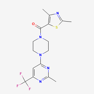 molecular formula C16H18F3N5OS B2389431 (2,4-Dimethylthiazol-5-yl)(4-(2-methyl-6-(trifluoromethyl)pyrimidin-4-yl)piperazin-1-yl)methanone CAS No. 2034264-15-6