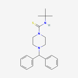 molecular formula C22H29N3S B2389492 ((Tert-butyl)amino)(4-(diphenylmethyl)piperazinyl)methane-1-thione CAS No. 1005889-23-5