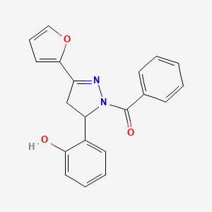 molecular formula C20H16N2O3 B2389495 (3-(furan-2-yl)-5-(2-hydroxyphenyl)-4,5-dihydro-1H-pyrazol-1-yl)(phenyl)methanone CAS No. 927583-35-5