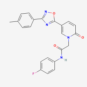 molecular formula C22H17FN4O3 B2389500 N-(4-fluorophenyl)-2-(2-oxo-5-(3-(p-tolyl)-1,2,4-oxadiazol-5-yl)pyridin-1(2H)-yl)acetamide CAS No. 1251581-48-2