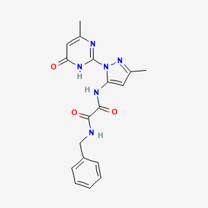 molecular formula C18H18N6O3 B2389510 N1-benzyl-N2-(3-methyl-1-(4-methyl-6-oxo-1,6-dihydropyrimidin-2-yl)-1H-pyrazol-5-yl)oxalamide CAS No. 1013890-33-9