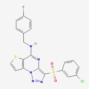 molecular formula C20H13ClFN5O2S2 B2389517 3-[(3-chlorophenyl)sulfonyl]-N-(4-fluorobenzyl)thieno[2,3-e][1,2,3]triazolo[1,5-a]pyrimidin-5-amine CAS No. 899723-79-6