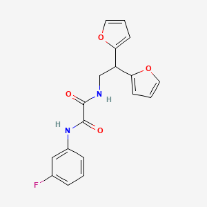 molecular formula C18H15FN2O4 B2389557 N1-(2,2-di(furan-2-yl)ethyl)-N2-(3-fluorophenyl)oxalamide CAS No. 2309803-75-4